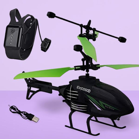 Induction Type 2-in-1 Black Flying INDOOR Helicopter with Hand Gesture Remote for Kids