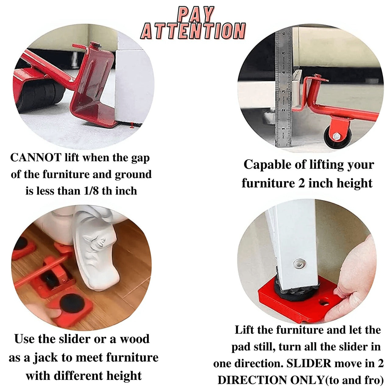 Furniture Lifter - Heavy Duty Furniture Shifting Lifting Moving Tool with Wheels